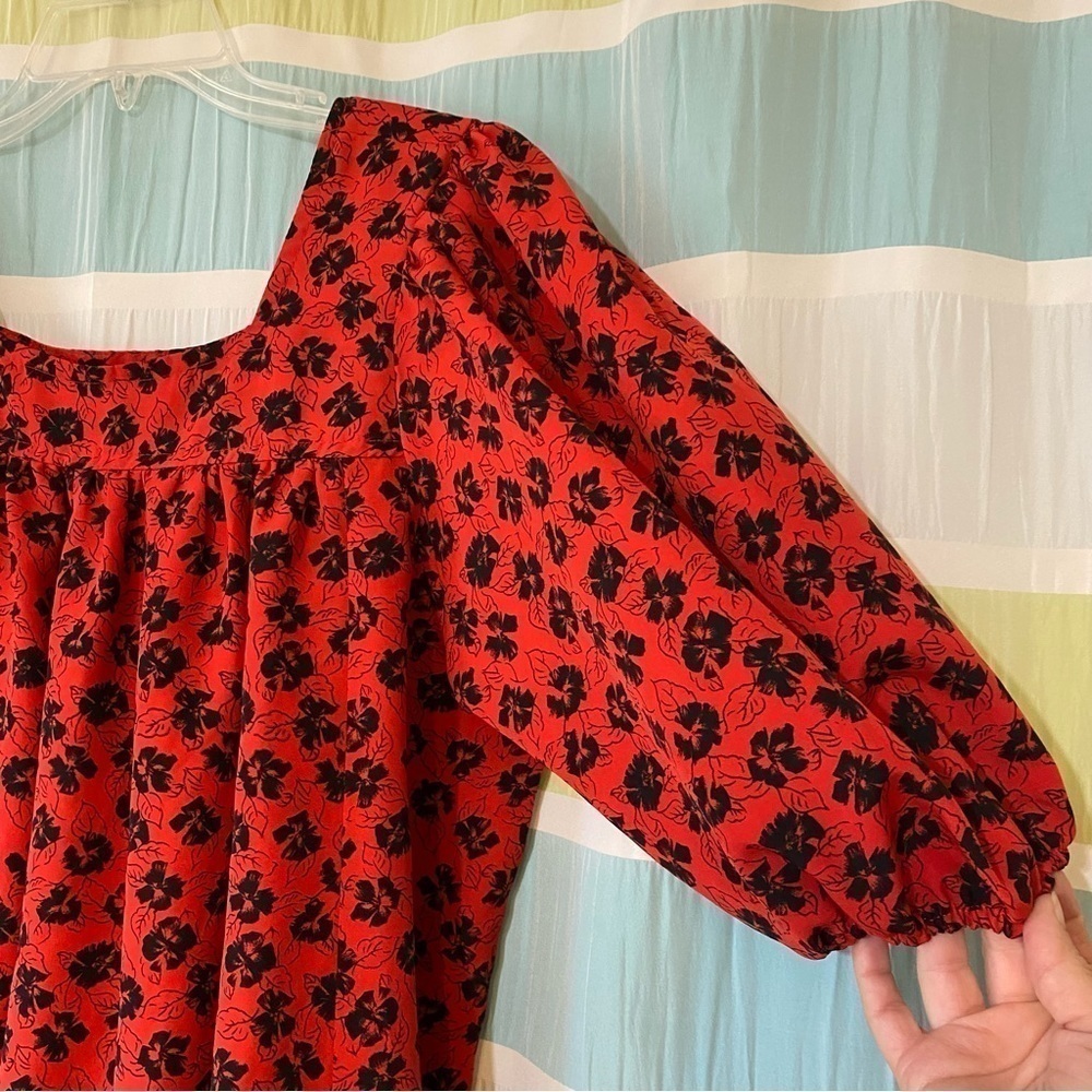 Vintage Hawaiian Print Muu Muu Dress Red and Black Sz XLarge - Picture 2 of 8